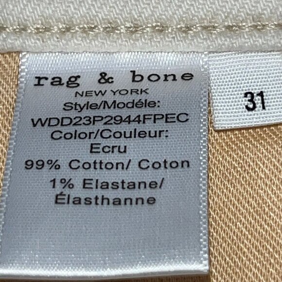 RAG & BONE WREN High-Rise Slim Straight Raw Hem Cropped Denim Jeans in Ecru - 31 - Picture 11 of 13